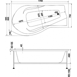 Акриловая ванна Bas (Бас) Капри 170х95 R, с каркасом