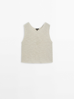 Massimo Dutti Трикотажный топ без рукавов, светло-зеленый