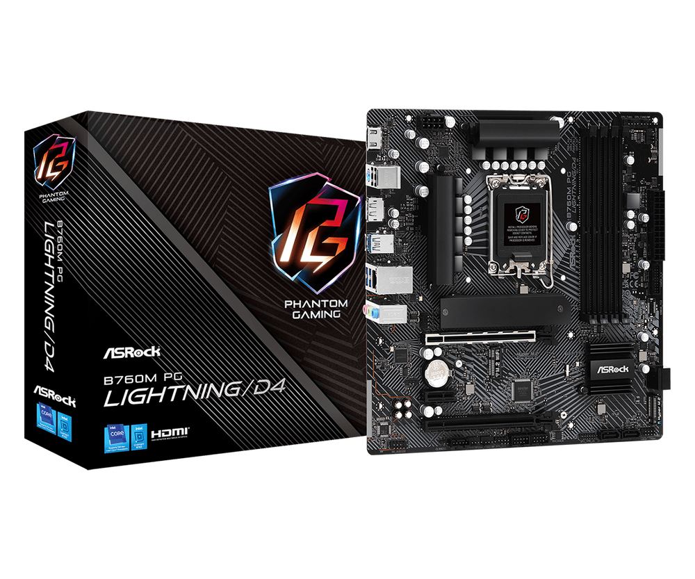 Материнская плата ASRock B760M PG LIGHTNING/D4 LGA1700 4xDDR4 4xSATA 2xM.2 HDMI DP mATX