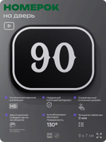 Номерок на дверь квартиры 90, для кабинета, офиса, шильдик 9 х 7 см, черный, Айдентика Технолоджи