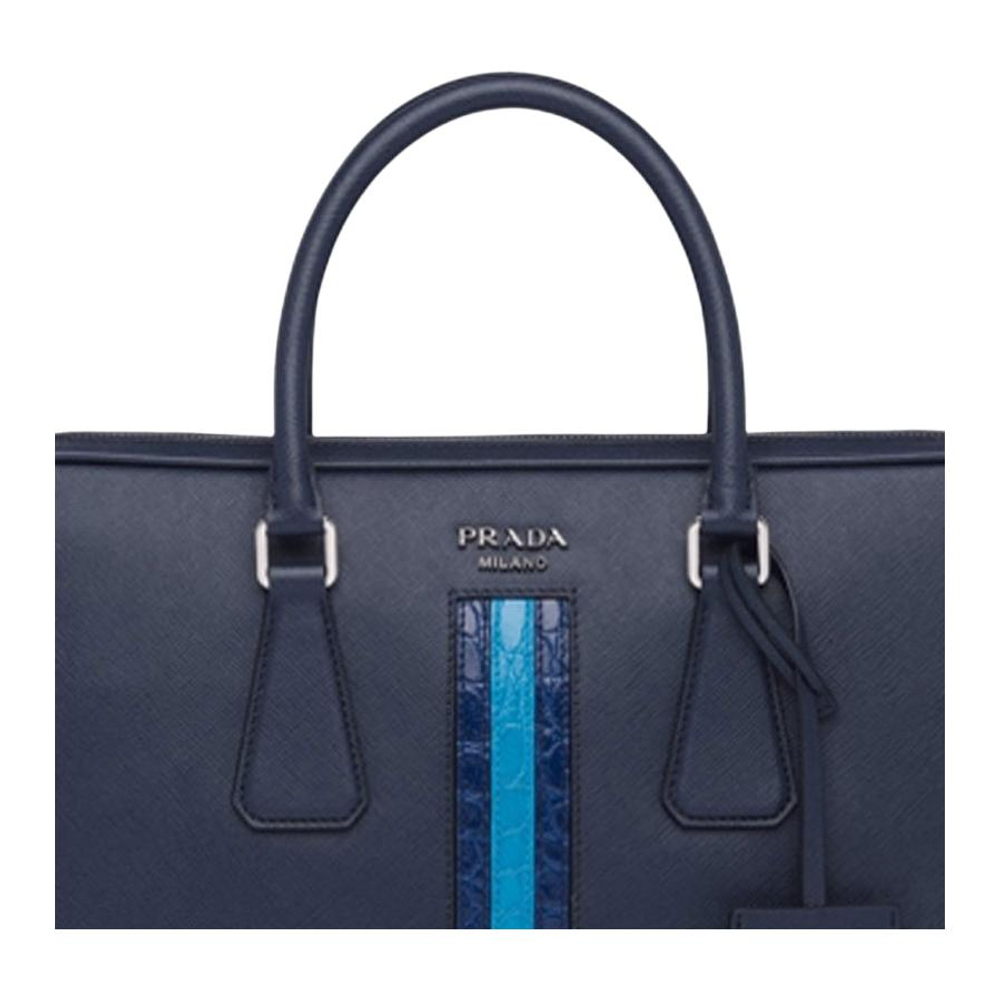 PRADA Casual Crocodile Leather Briefcase, Laptop Bag Men"s Baltic Sea Blue/Cornflower Blue