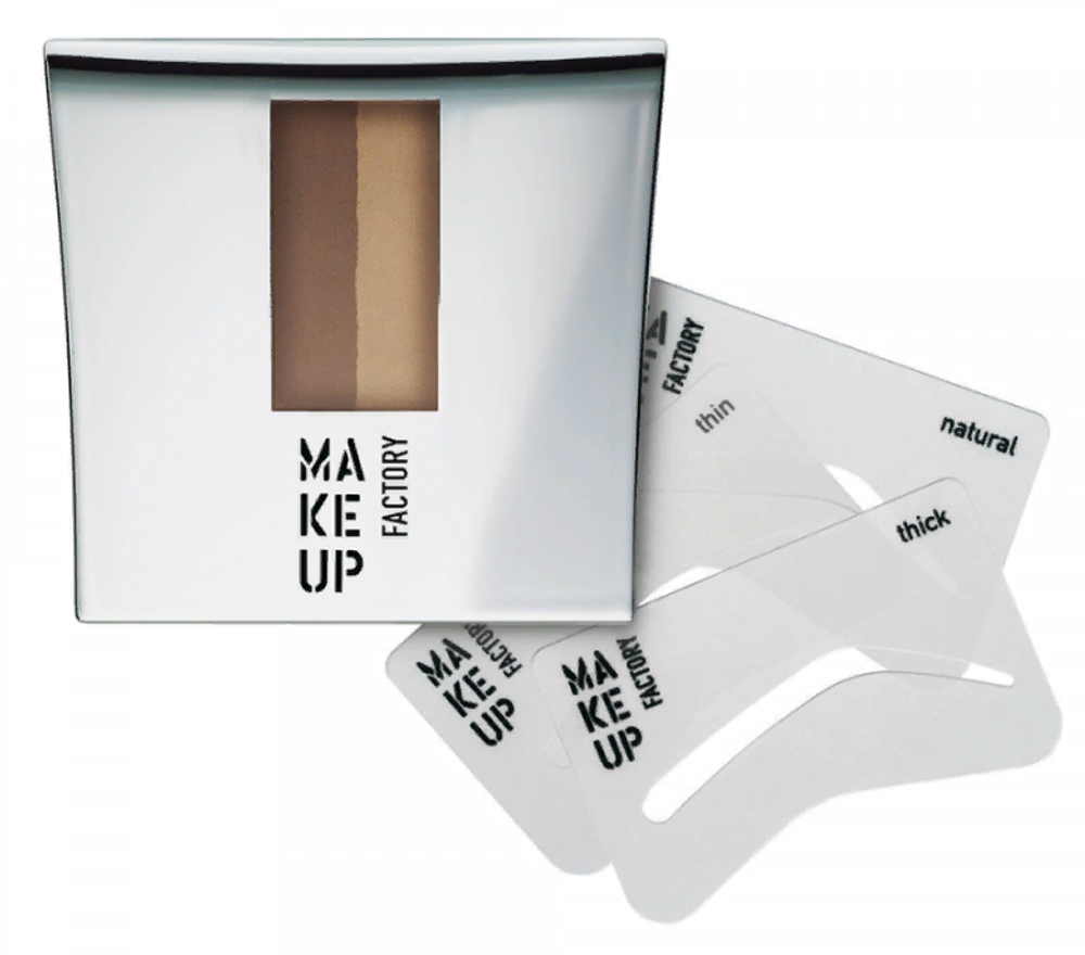 Make Up Factory Тени-пудра для бровей Eye Brow Powder, с трафаретом, тон №4, Кофейно-коричневый/коньячная роза