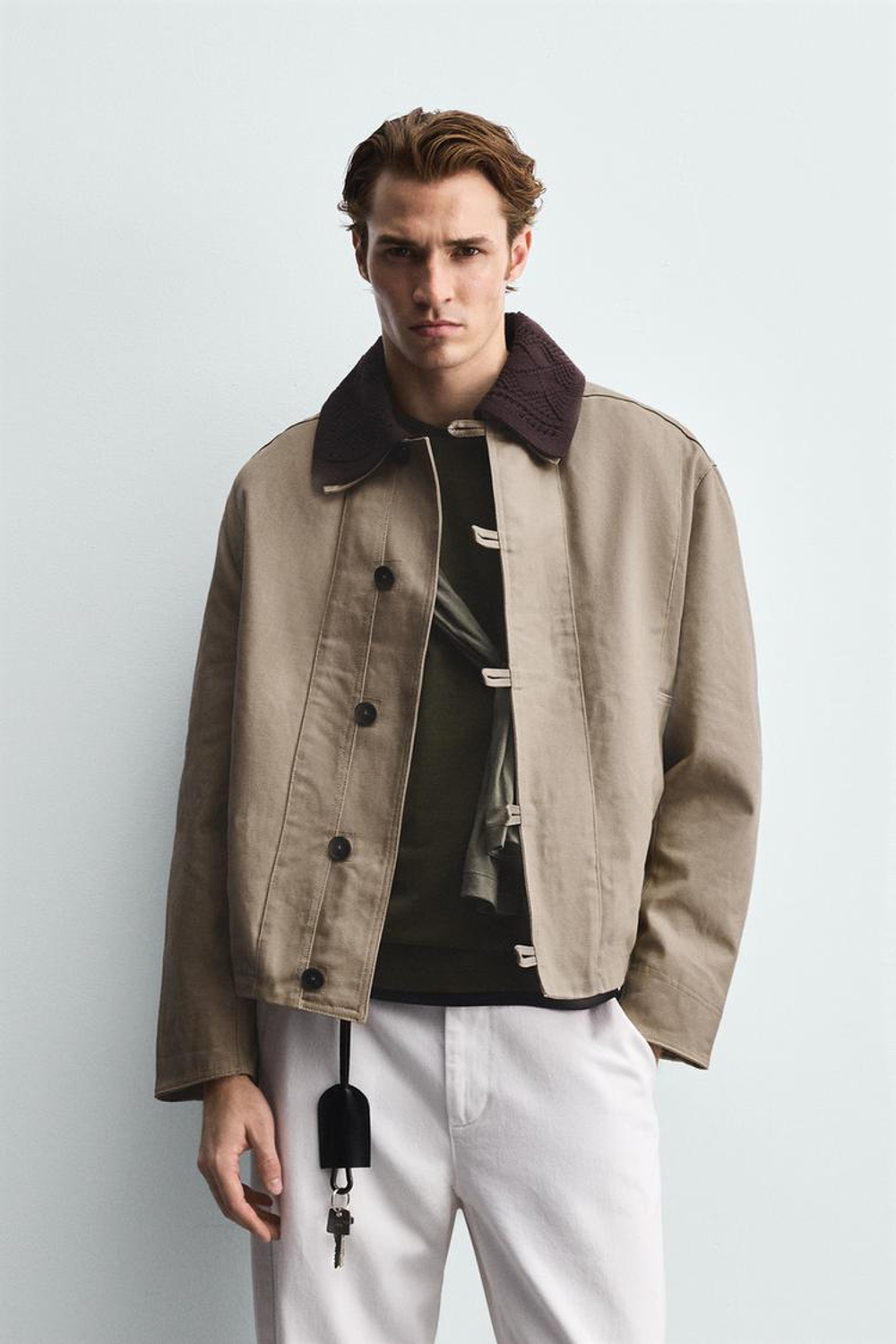 ZARA КУРТКА С КОМБИНИРОВАННЫМ ВОРОТНИКОМ, РЫЖЕВАТО-КОРИЧНЕВЫЙ