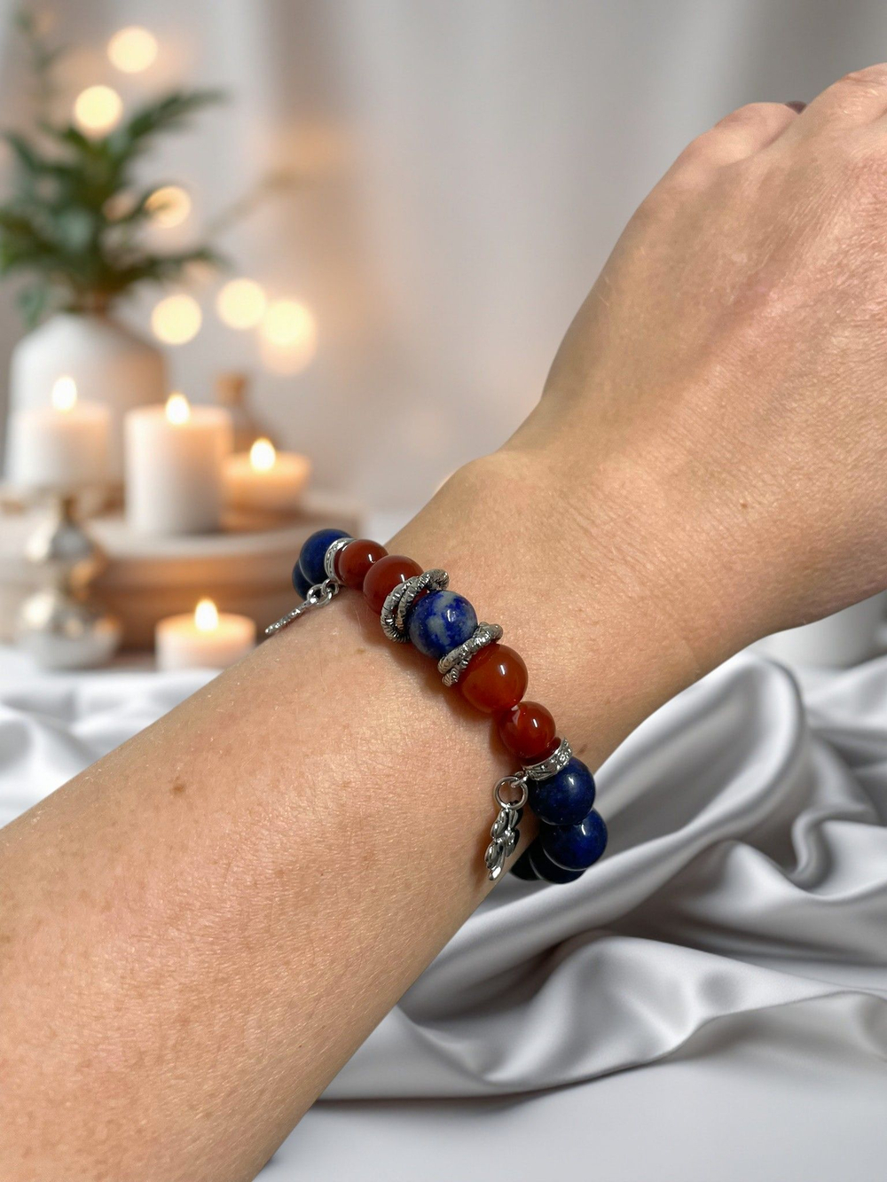 Браслет для Рака, лазурит и сердолик