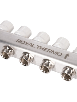 Коллектор Royal Thermo нерж. в сборе универсальный 1" ВР-3/4" НР с автомат. воздухоотвод-ми 6 вых.