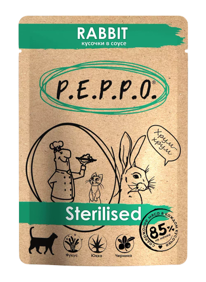 PEPPO Влажный корм для стерилизованных кошек Кролик кусочки в соусе, 85 гр