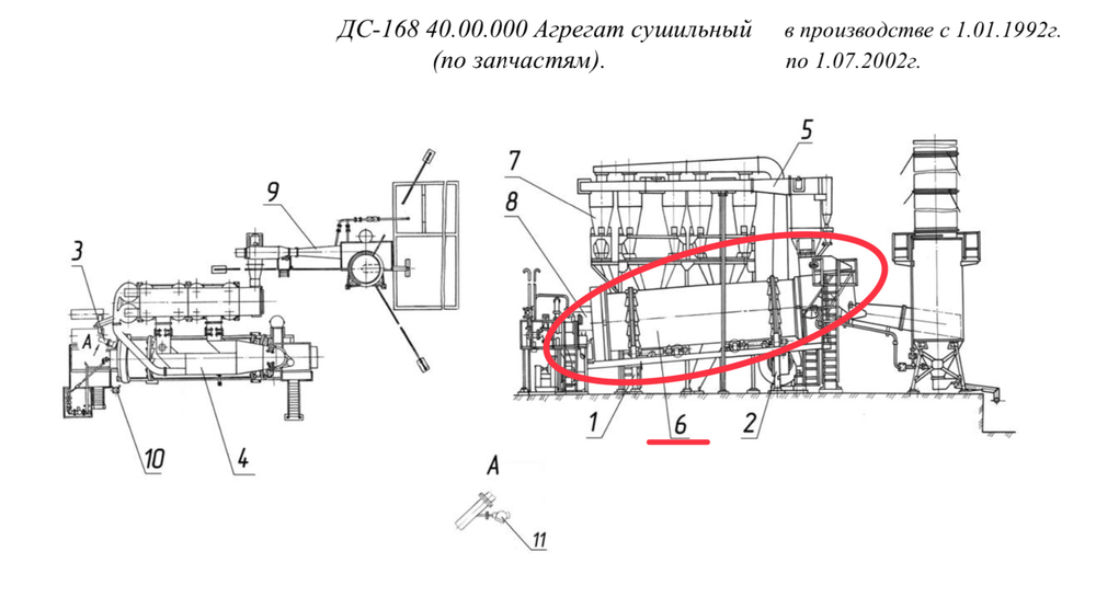 ДС-168 43.00.000 Установка сушильного барабана (с фрикционным приводом) (по запчастям).