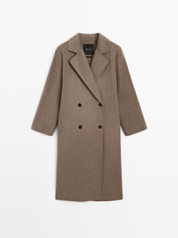 Massimo Dutti Длинное двубортное пальто из смесовой шерсти, черепаховый