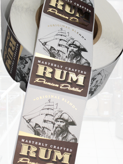 Наклейки на бутылки "РОМ" блестящие