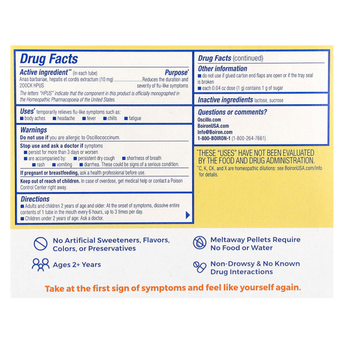 Boiron, Oscillococcinum®, симптомы гриппа, 12 гранул для рассасывания, по 1 г (0,04 унции)