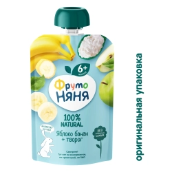 Фрутоняня пауч пюре яблоко с бананом и творогом 90г с 6 месяцев