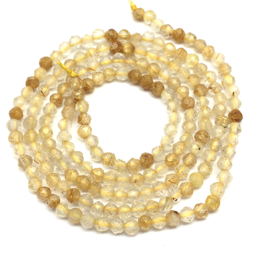 Рутиловый кварц граненый 2 мм, бусины - шарики (нить 39 см)