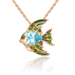 Подвеска «Рыбка» из красного золота с топазом, хромдиопсидами и эмалью