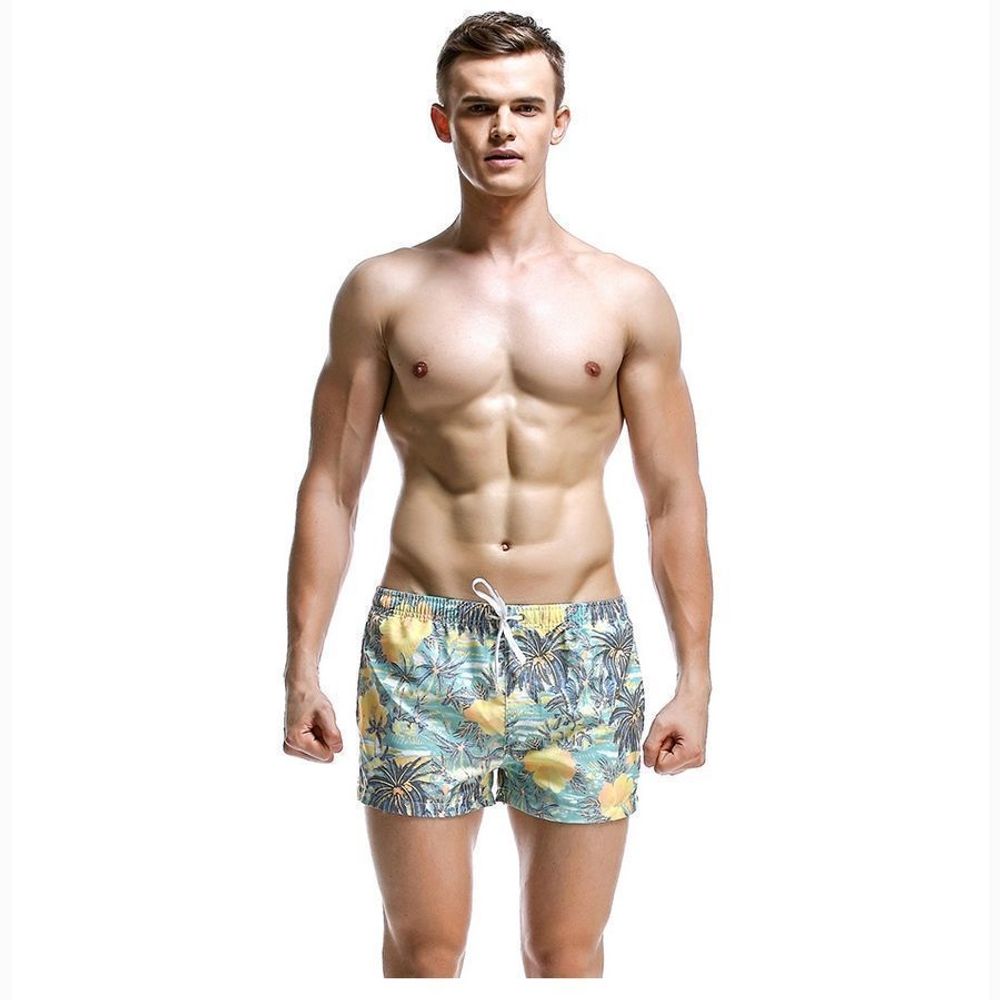 Мужские пляжные шорты зеленые с принтом SEOBEAN