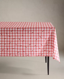 ZARA HOME ХЛОПКОВАЯ СКАТЕРТЬ В КЛЕТКУ С ПРИНТОМ, КРАСНЫЙ