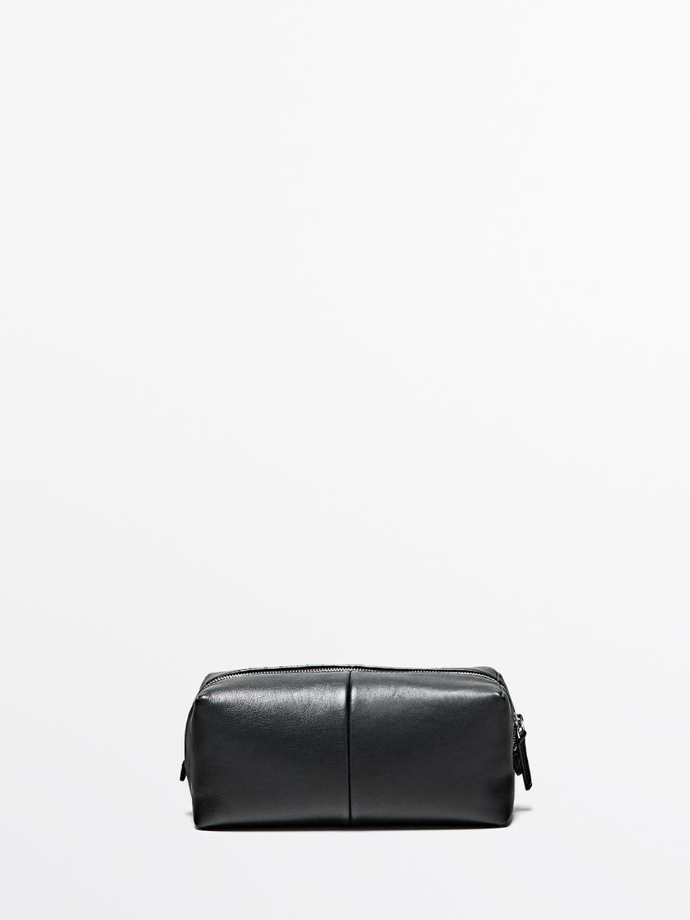 Massimo Dutti Косметичка из кожи наппа с застежкой-молнией, черный