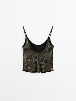 Massimo Dutti Атласный топ на бретелях, золотистый