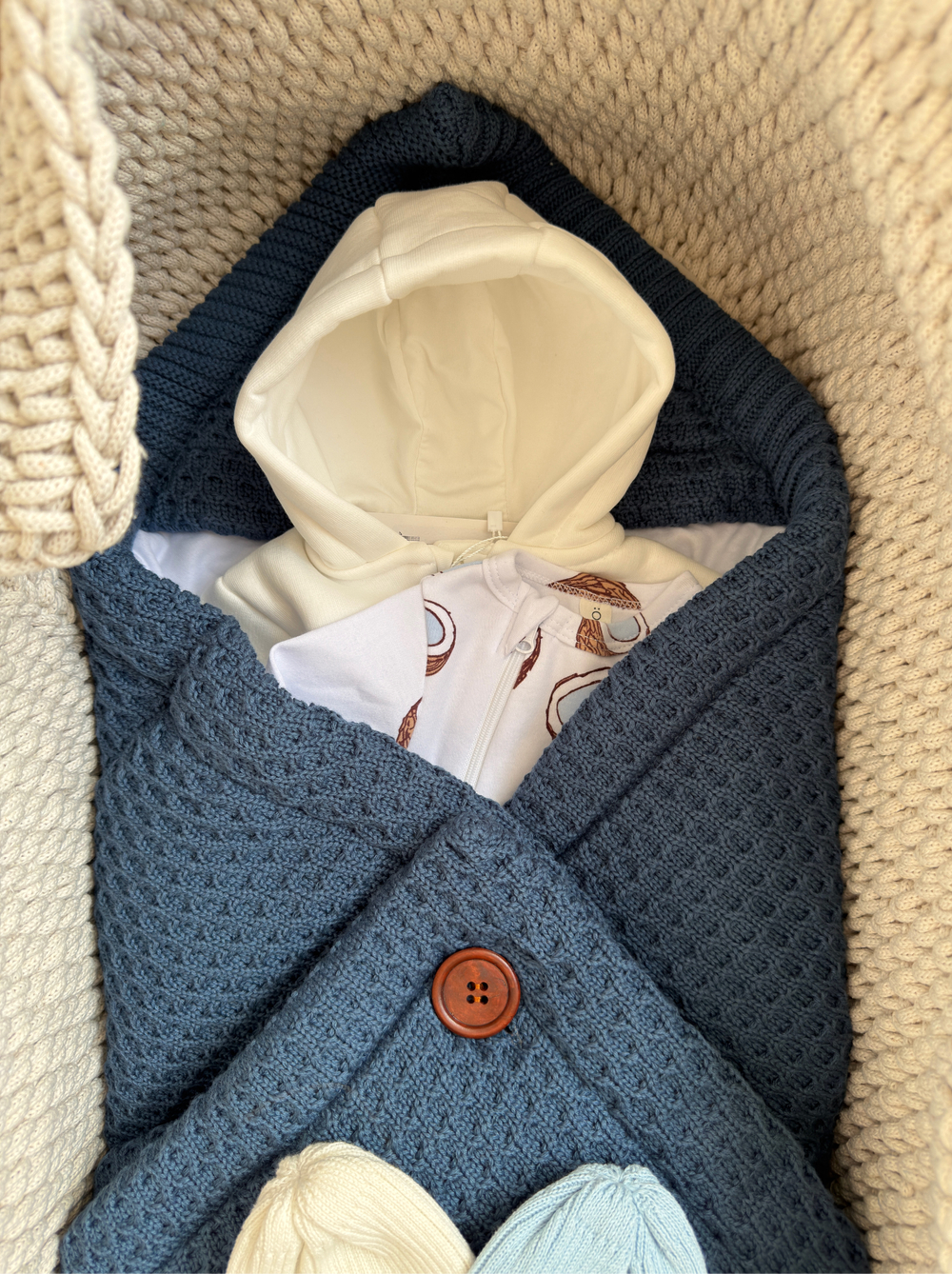 Конверт-плед 2в1 вязаный демисезон синий