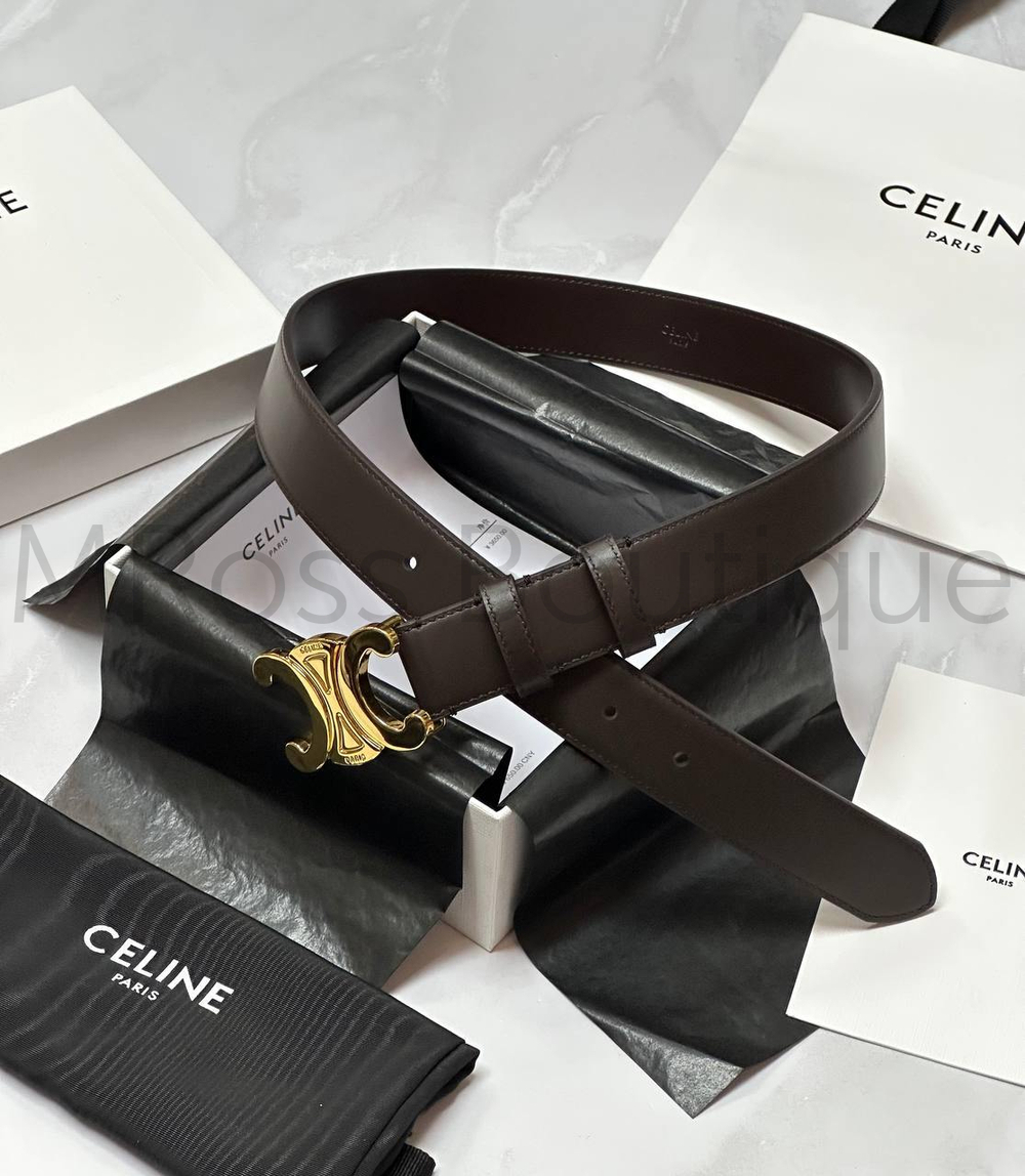 Ремень Celine женский темно-коричневый кожаный