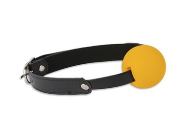Кляп на кожаном ремешке с желтым шариком (Цвет: черный с желтым)