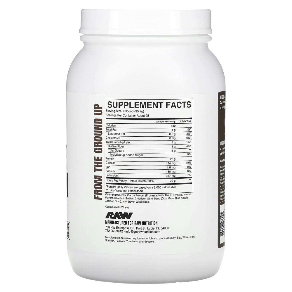 Raw Nutrition, сывороточный изолят сывороточного протеина от коров травяного откорма, со вкусом темного шоколада, 892,5 г (1,97 фунта)