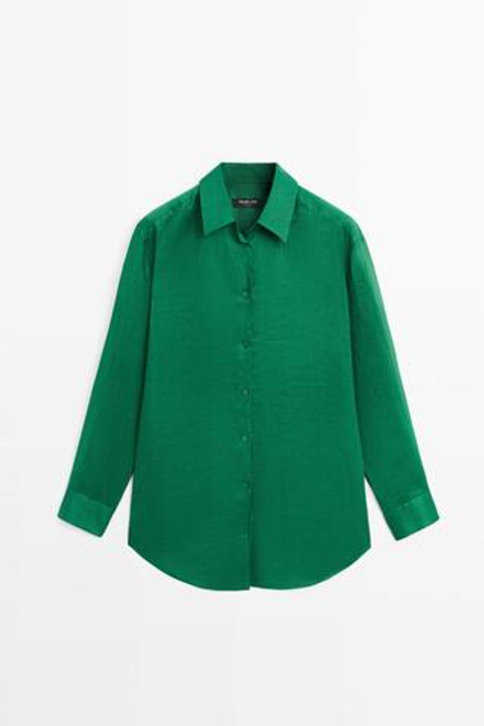 Massimo Dutti Удлиненная струящаяся рубашка из 100% рами, зеленый