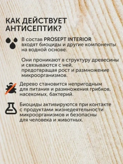 Концентрат 1:10 Антисептик для дерева невымываемый до 30 лет/ бесцветный для внутренних работ без запаха PROSEPT INTERIOR 1 л (арт. 003-1)