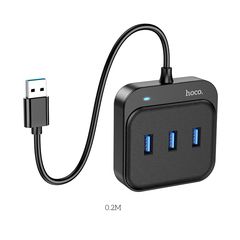 Хаб USB-концентратор USB на 4 USB 3.0 (длина кабеля 20 cм) Hoco HB31 (Черный)