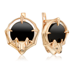 Серьги «Летучие мыши» с английским замком из красного золота с ониксом