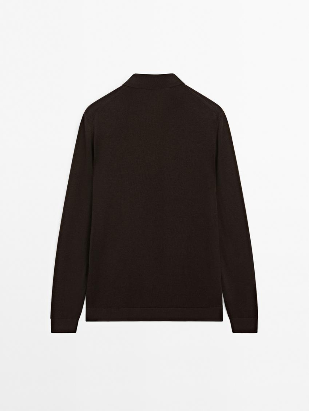 Massimo Dutti Свитер поло с молнией, коричневый
