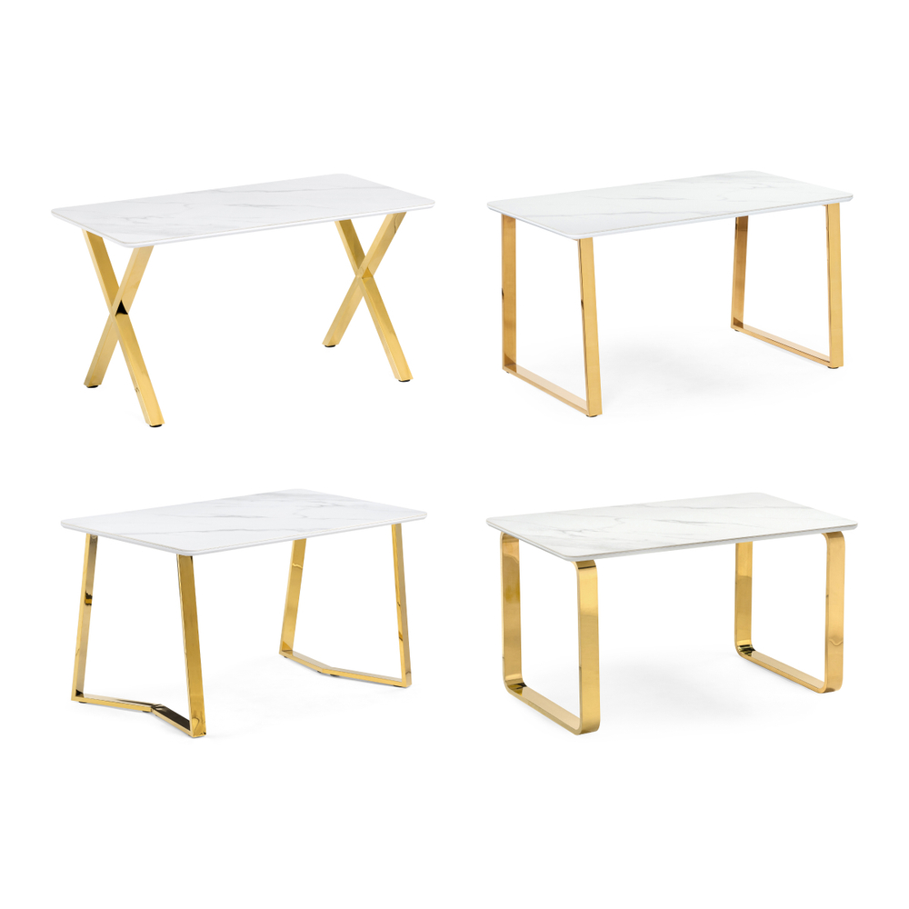Керамический стол Woodville Селена 4 140х80х77 белый мрамор, золото