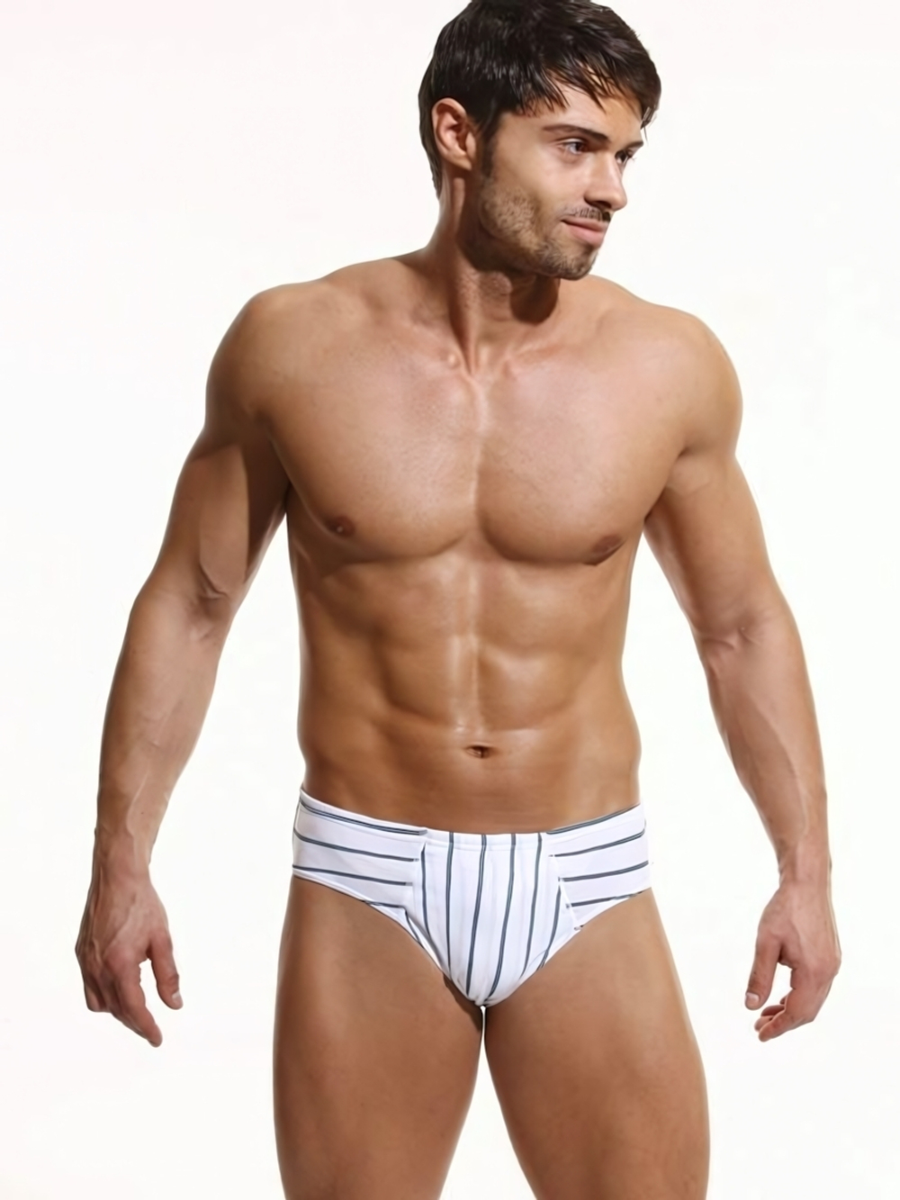 Набор из 3 мужских трусов-слип в полоску (Размер: L) (Цвет: белый с голубым)