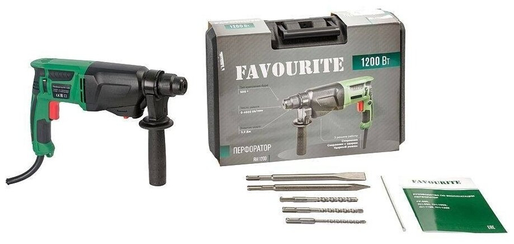 Перфоратор FAVOURITE RH 1200 1200Вт, 3реж, 3,2Дж, SDS+ 0-4600уд/мин, 0-1100об/мин (104101200)