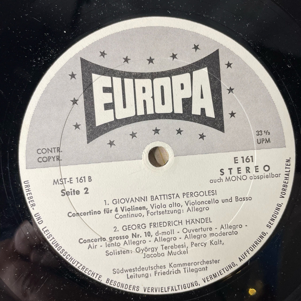 Винтажная виниловая пластинка LP Handel, Pergolesi, Corelli, Sudwestdeutsches Kammerorchester Leitung Friedrich Tilegant Concerto Grosso Nr. 10 D-Moll (Германия 1973)