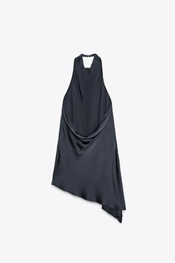 ZARA АТЛАСНЫЙ ТОП С ГОРЛОВИНОЙ ХАЛТЕР — ZW COLLECTION, НЕФТЯНОЙ