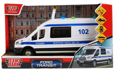 Машина ин. пласт.16см, "Ford transit. Полиция" свет+звук (Технопарк)