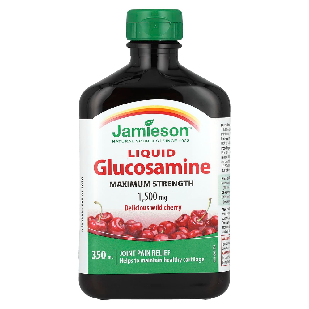 Jamieson Vitamins, Жидкий глюкозамин, максимальная эффективность, вкусная дикая вишня, 1500 мг, 350 мл
