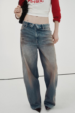 ZARA ДЖИНСЫ TRF СО СРЕДНЕЙ ПОСАДКОЙ И ОТЛОЖНЫМ ПОЯСОМ, СЕРО-СИНИЙ