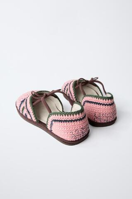 ZARA TIMELESZ - БАЛЕТКИ ИЗ КРУЖЕВА КРОШЕ, РОЗОВЫЙ