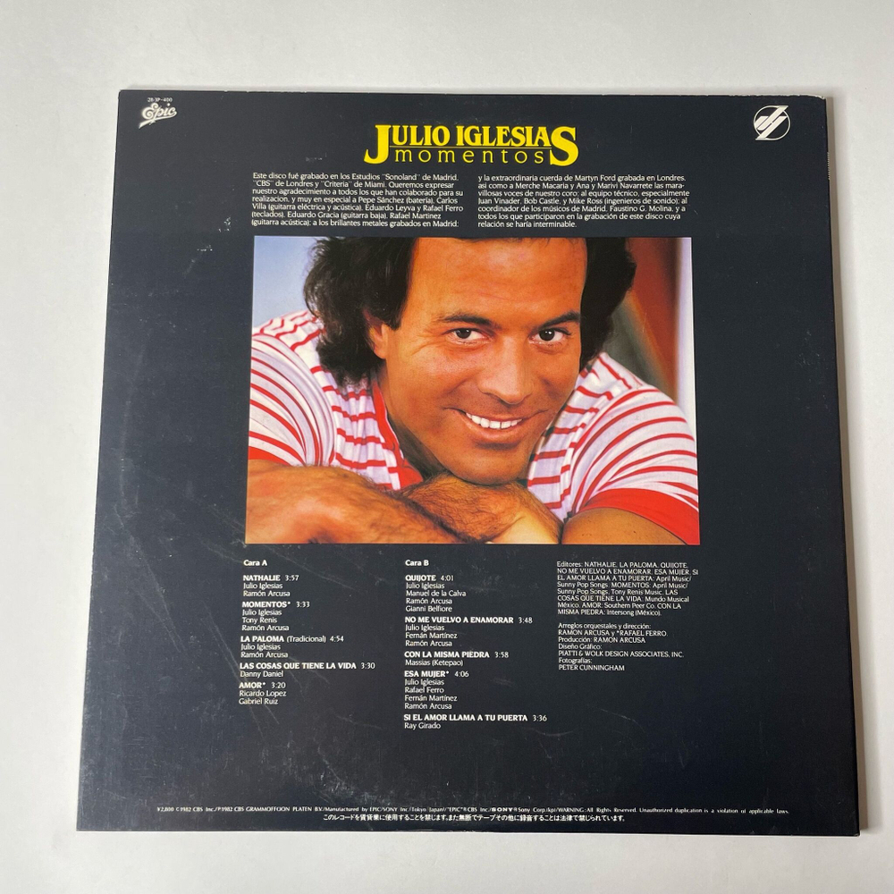 Винтажная виниловая пластинка LP Julio Iglesias Momentos (Japan 1982) (Obi)