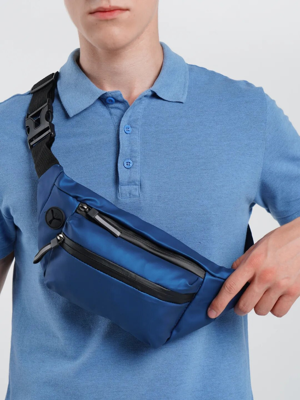 Сумка на пояс мужская через плечо на плечо поясная для документов спортивная, синяя