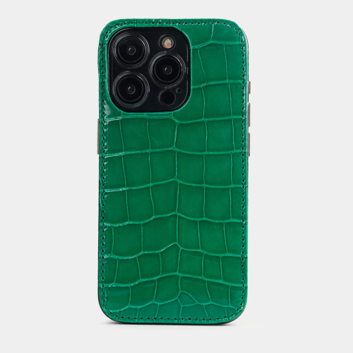 Чехол для iPhone 15 Pro из кожи аллигатора, зеленого цвета