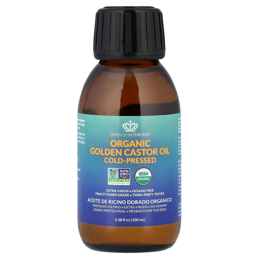 Queen of the Thrones, Органическое золотое касторовое масло холодного отжима, 100 мл (3,38 жидк. Унции)