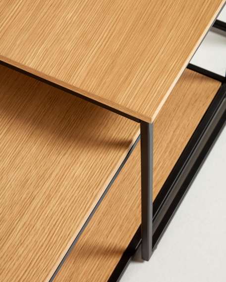 Yoana Набор из 2 столиков из дубового шпона и черного металла