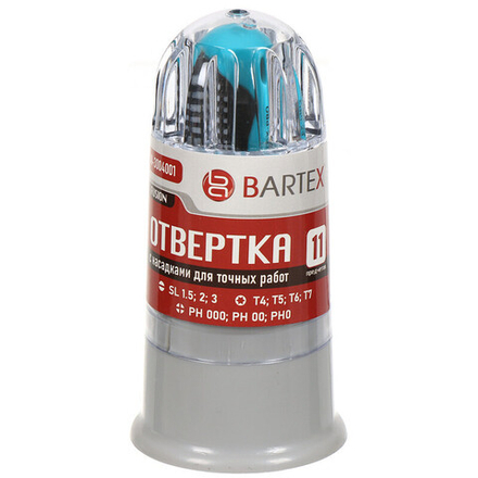 Набор отверток для точных работ, 11 пр, Bartex, трехкомпонентная ручка, с насадками, пенал, AI-30040, шт