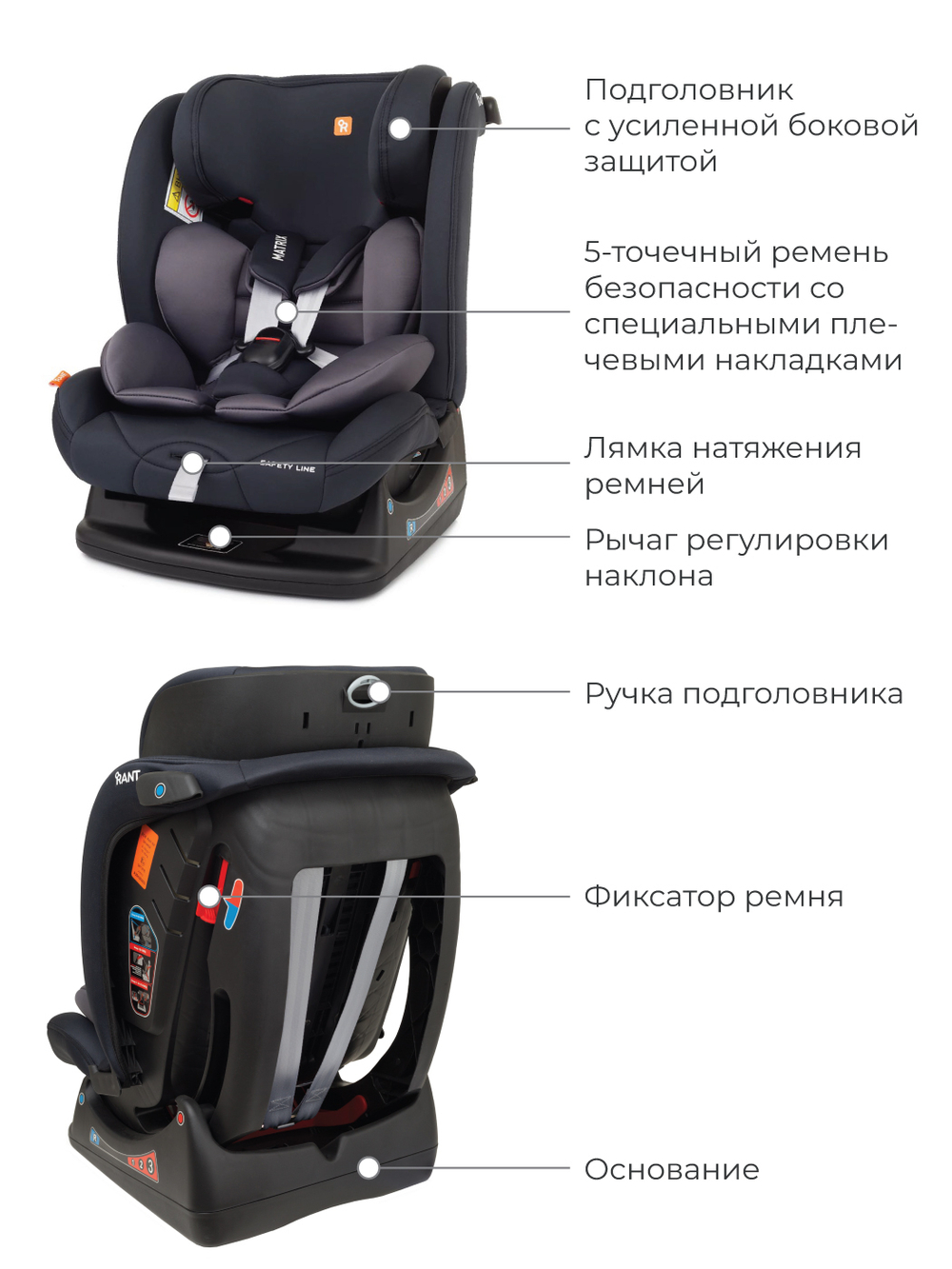 Автокресло Rant AY913 "MATRIX" Safety Line (Storm Grey) группа 0+-1-2-3  (0-36 кг)