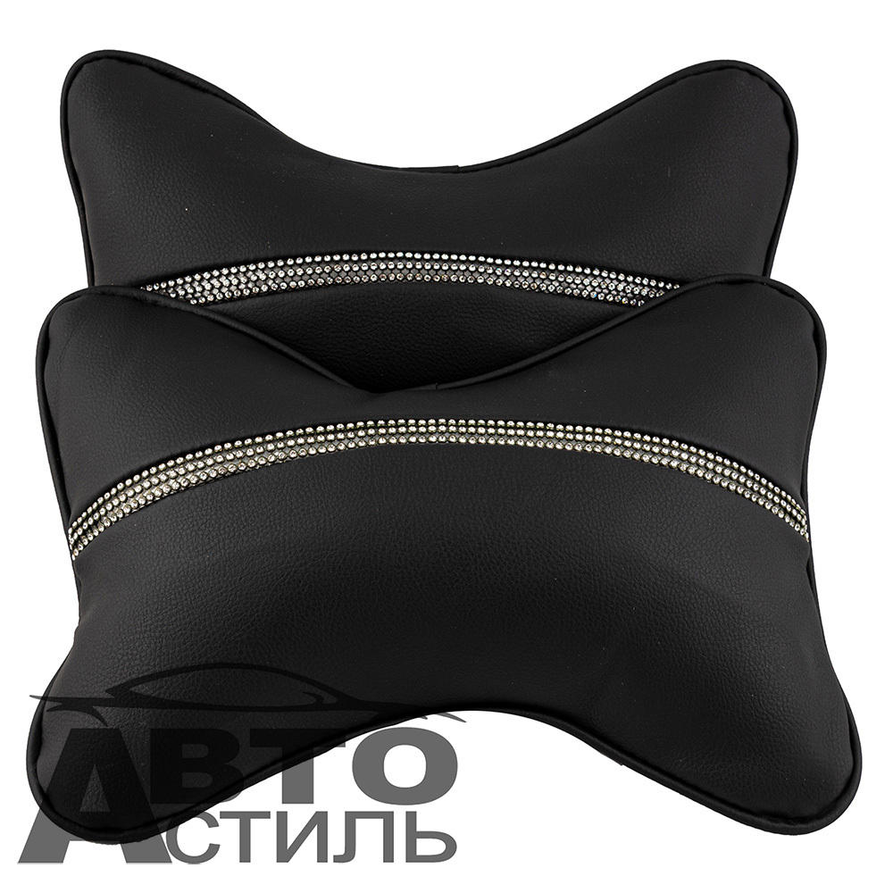 Подушки на подголовник Coolpart - DIAMOND (2шт) - P3010BL-BL - 50 кожзам черный + черный Стразы