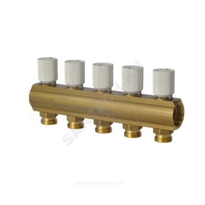 Коллектор латунь 1" ВР на 8 вых 3/4" НР м/о 50мм под евроконус с термостатическими клапанами R553V Giacomini R553VY048