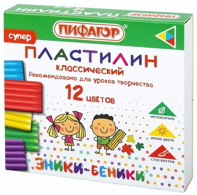 Пластилин классический 12 цветов 120г со стеком "ЭНИКИ-БЕНИКИ СУПЕР" (ПИФАГОР)