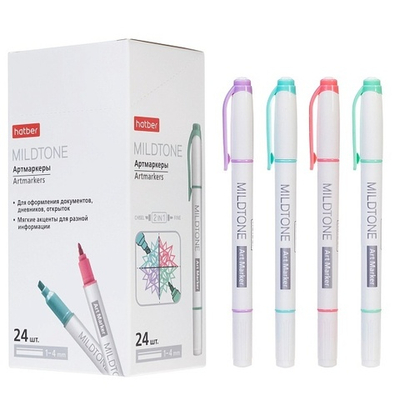 Артмаркер Hatber Mildtone PASTEL1мм/4мм Ассорти 4 цвета, 1шт.